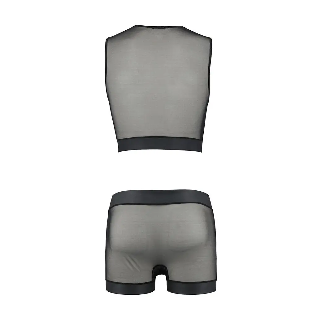 Комплект чоловічої білизни на шнурівці Passion 053 SET WILLIAM S/M Black, жилет, боксери - фото 6
