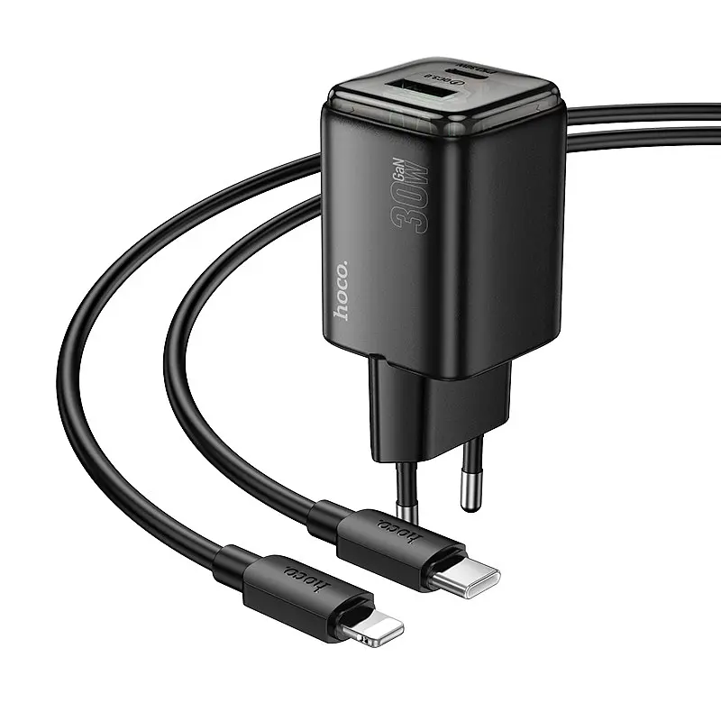 МЗП N53 Monsoon PD30W+QC3.0 (1USB-A/1C) + кабель Type-C to Lightning Black Hoco teh0029643 - фото 2