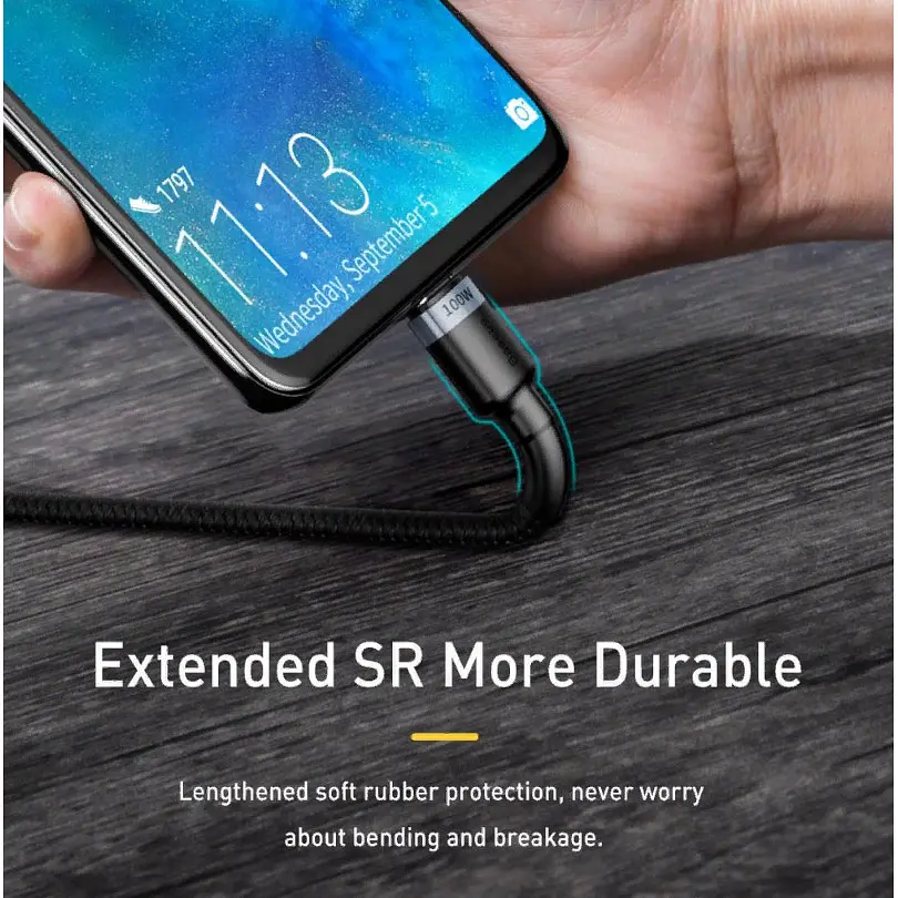 Кабель Baseus Cafule Metal USB-C to USB-C 100W 2m Gray/Black (CATKLF-ALG1) [75256] - фото 8