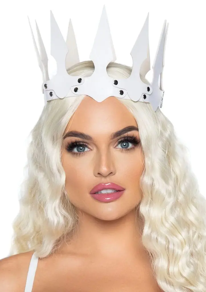 Сексуальна корона Leg Avenue Faux leather spiked crown White з екошкіри (білий)