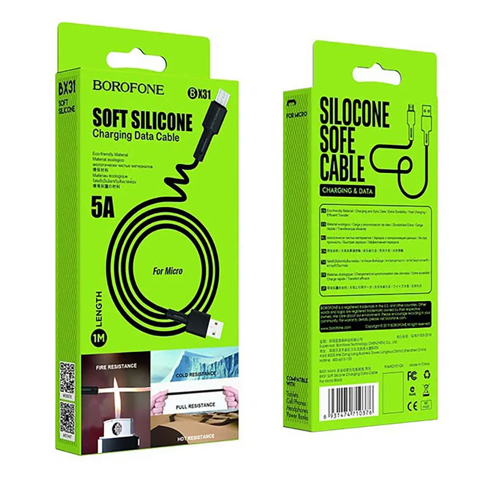Кабель Borofone BX31 USB to Micro 2.4A 1 м silicone TPE connectors черный - фото 2