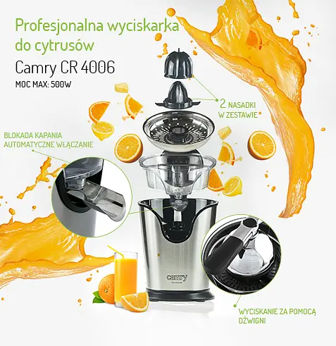 Профессиональная соковыжималка для цитрусовых Camry CR 4006 - фото 2