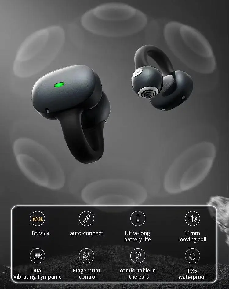 Бездротові спортивні навушники-кліпси Langsdom T9 з шумоподавленням, Bluetooth 5.4 та  IPX5 Чорний - фото 13