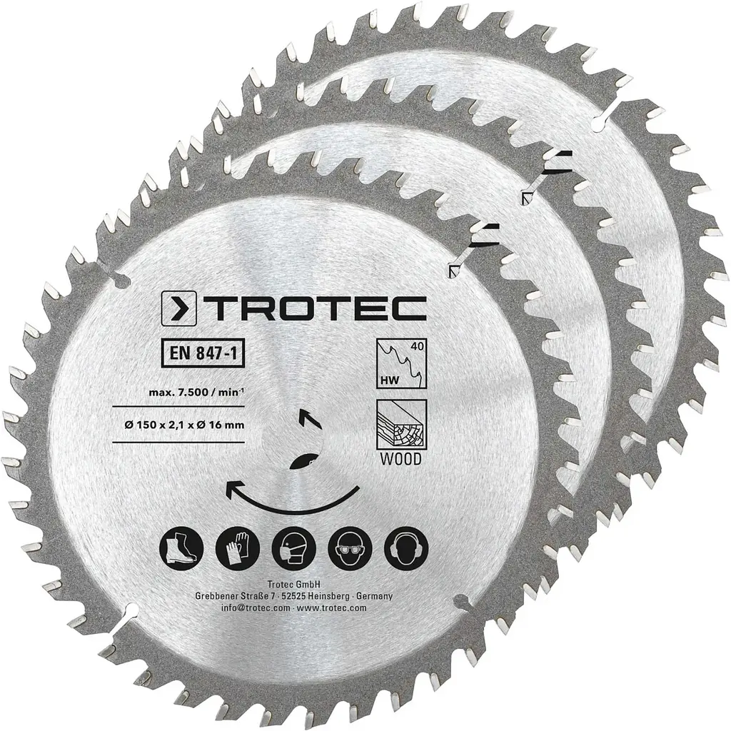 Набір пиляльних дисків для циркулярної пили Trotec 150 х 16 х 2.1 HW40 Wood (3 шт.)