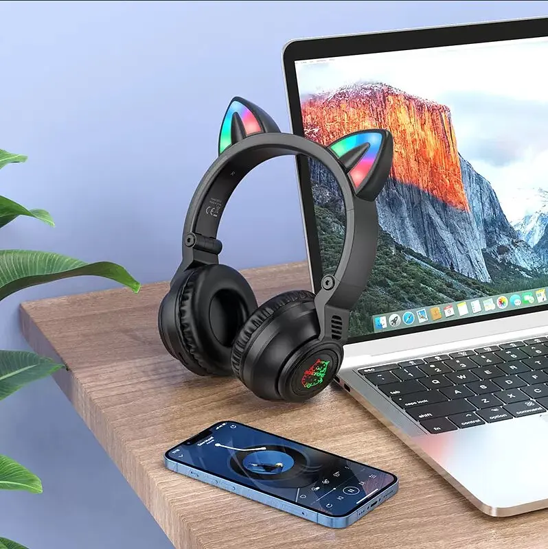 Навушники Borofone бездротові накладні BO18 Cat ear BT headphones чорні - фото 3