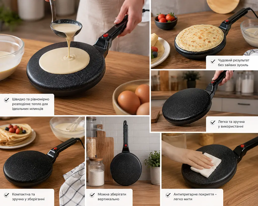 Сковорода для млинців електрична CREPE MAKER / Антипригарний електричний млинець / Занурювальна електромлинка - фото 4