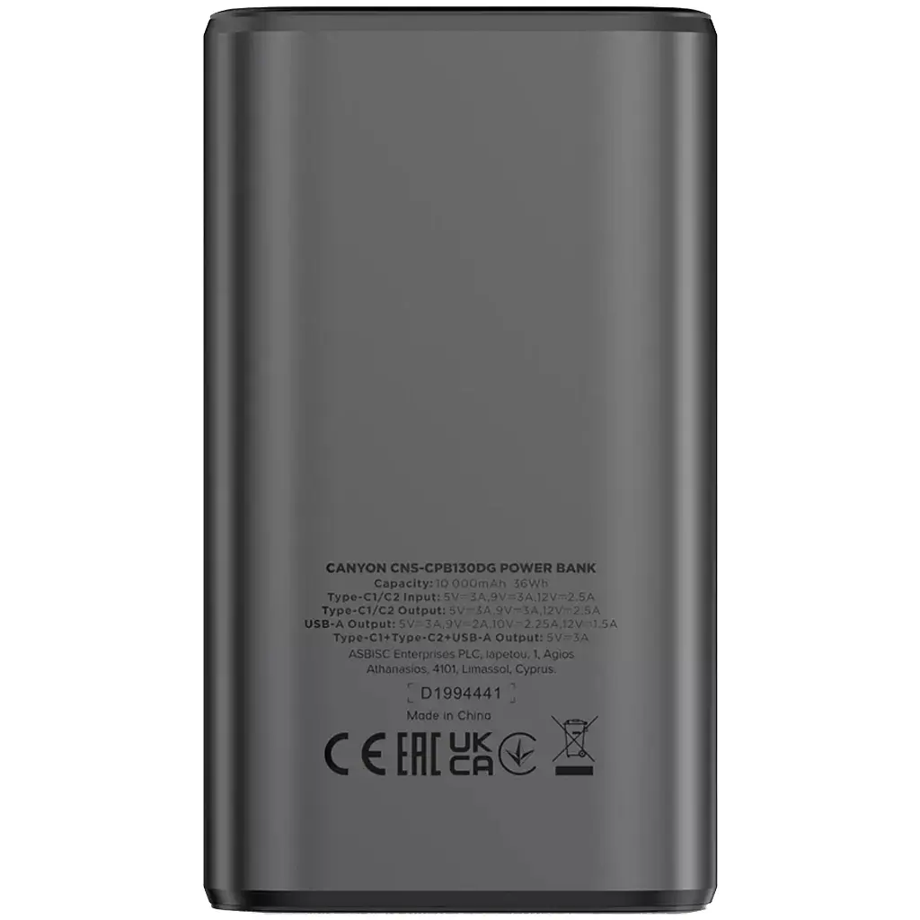 Батарея універсальна Canyon 10000mAh OnPower 130 TFT PD/30W Dark Grey (CNS-CPB130DG) - фото 4