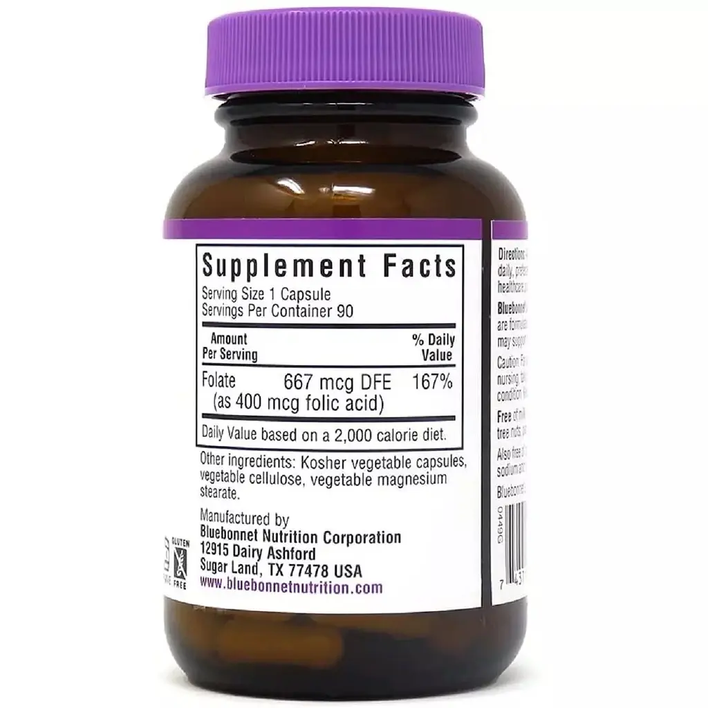 Фолиевая кислота Bluebonnet Nutrition 400 мг 90 вегетарианских капсул - фото 2