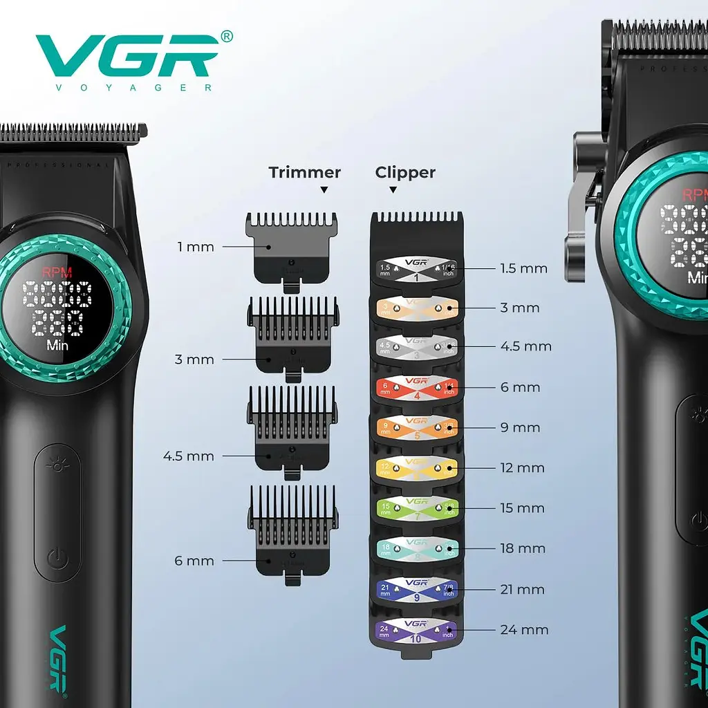 Професійний набір для барберів VGR Stepless Pro 3 in 1 BLACK / Чоловічий комплект для стрижки VGR - фото 3