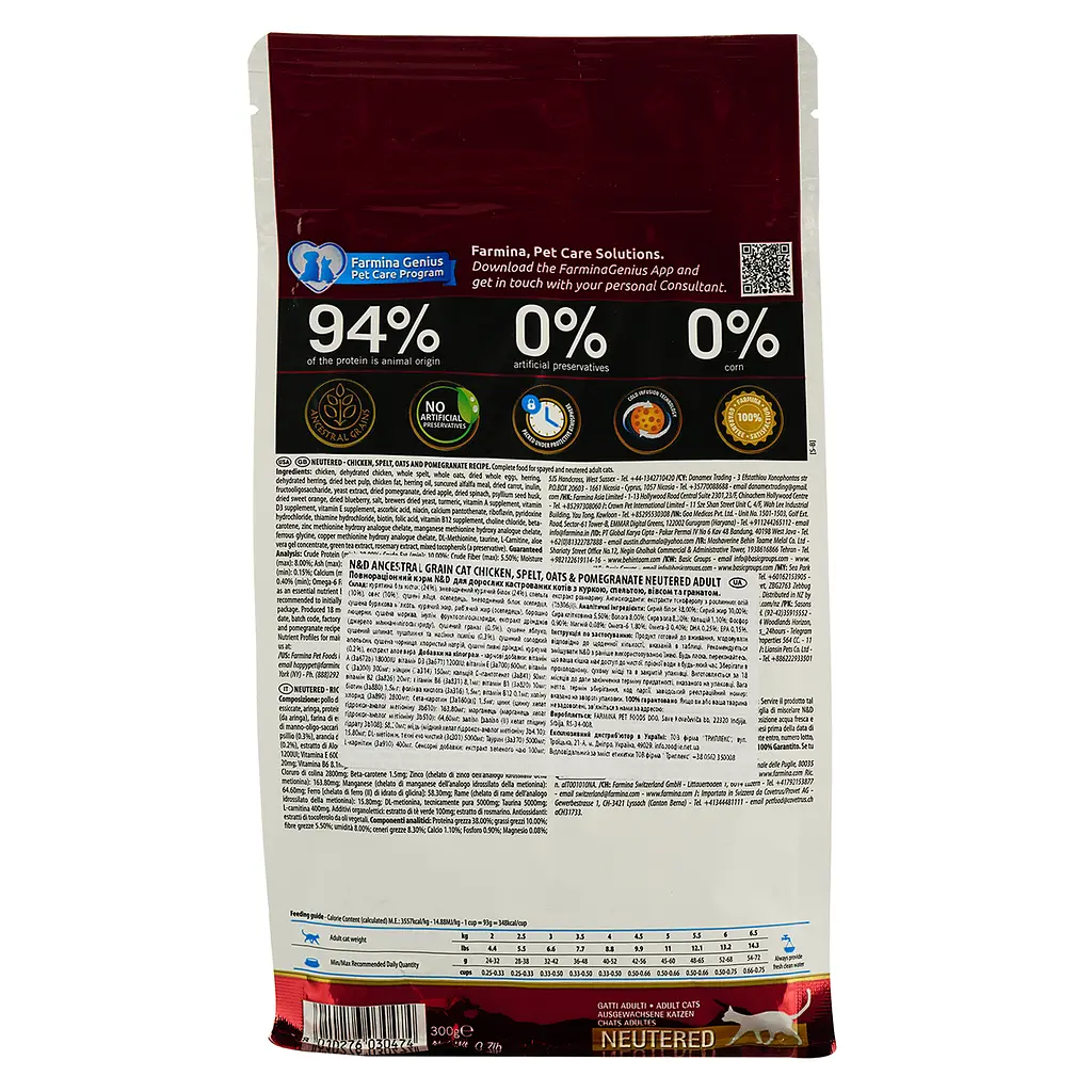 Сухий корм для стерилізованих кішок Farmina N&D Low Grain Cat Chicken&Pomegranate Neutered, курка та гранат, 300 г - фото 3