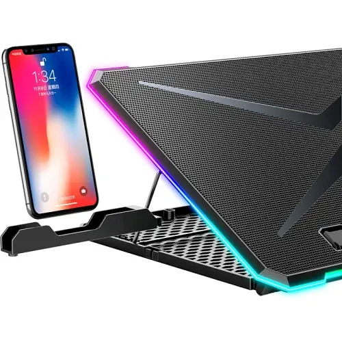 Підставка для ноутбука до 17" GamePro CP940, Black, RGB підсвічування, 3 х 100 мм, 3 х 70 мм вентилятор (1350 rpm), LCD-дисплей, метал/пластик, 2xUSB 2.0, 420 х 300 х 28 мм, 1100 г, регулювання швидкості вентиляторів та кута нахилу - фото 3