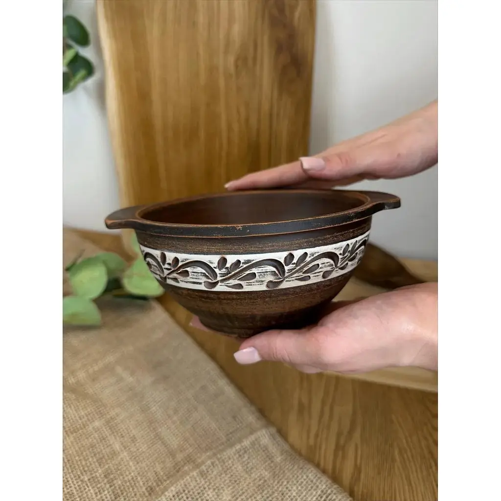 Бульйонниця керамічна (глиняна) різьблена 600 мл Ангоб - фото 2