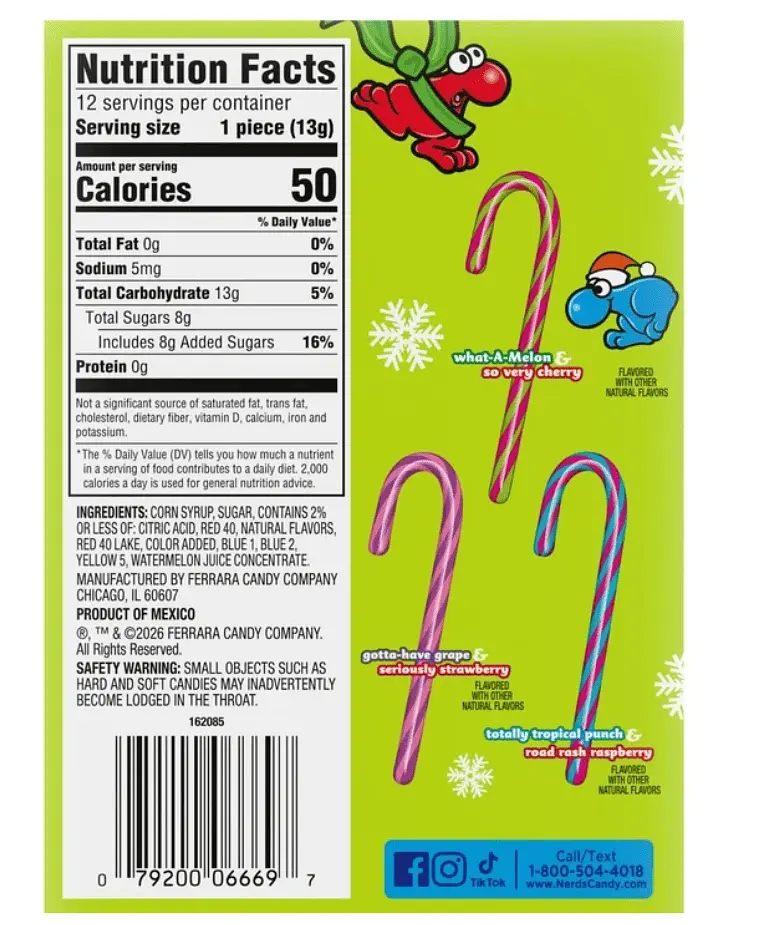 Льодяники-тростини Nerds Holiday Candy Canes 12шт 150г - фото 4