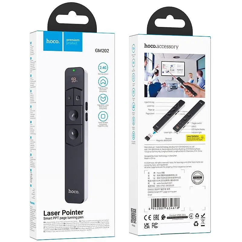 Розумна указка Hoco Smart PPT page turning pen GM202, 2.4G, 100m, Type-C, LCD, 8H| - фото 2