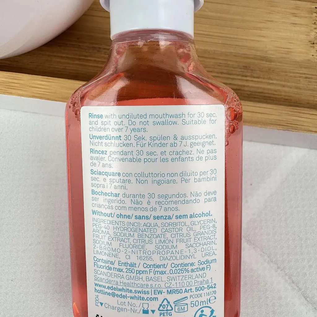 Ополіскувач для ротової порожнини Edel+White Fresh+Protect грейпфрут і лайм зміцнення емалі швейцарський 400 мл - фото 2