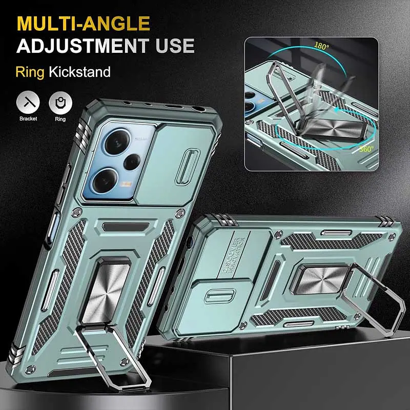 Ударостійкий чохол Epik Camshield Army Ring для Xiaomi Redmi 12 / Poco M6 Pro 5G Зелений / Light Green - фото 3