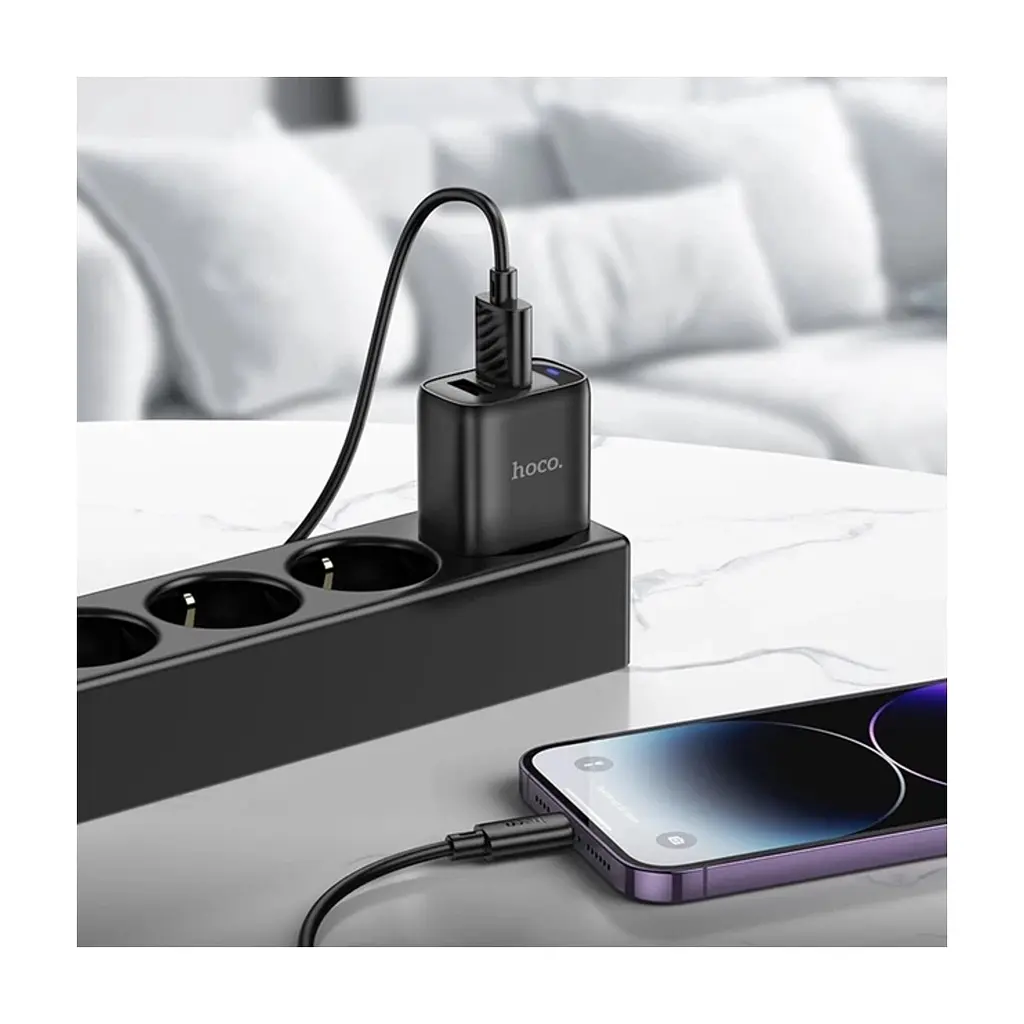 Зарядний пристрій HOCO C141A 2xUSB + cable USB to Lightning black (6942007627863) - фото 4