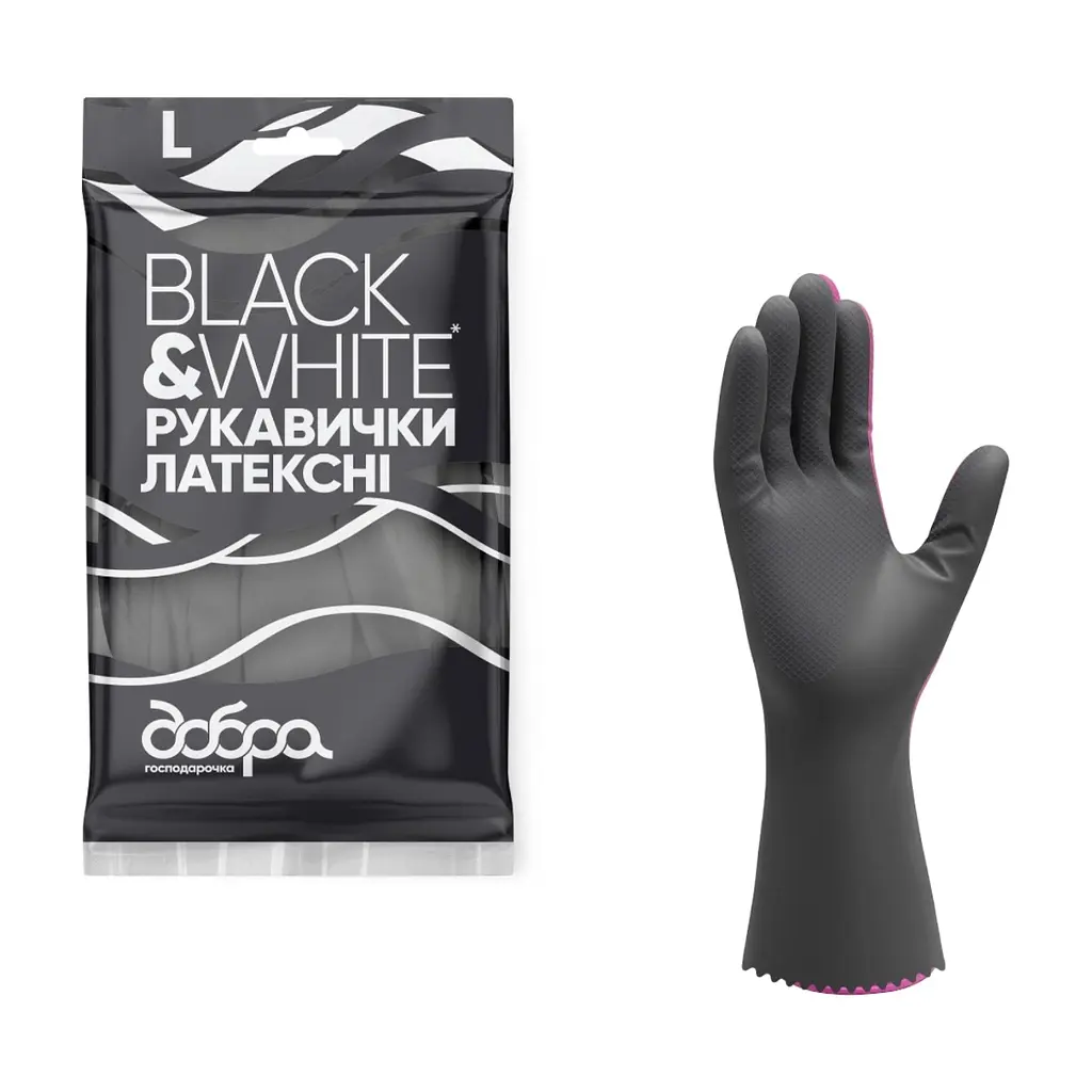 Рукавички господарські Добра Господарочка Black&White Латексні Розмір L (4820086523813)