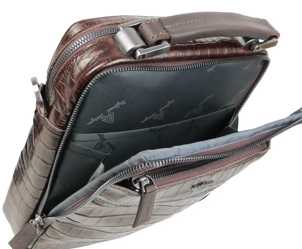 Шкіряна чоловіча сумка Mykhail Ikhtyar 20х25х7 см Коричневий (45033 croco brown) - фото 7