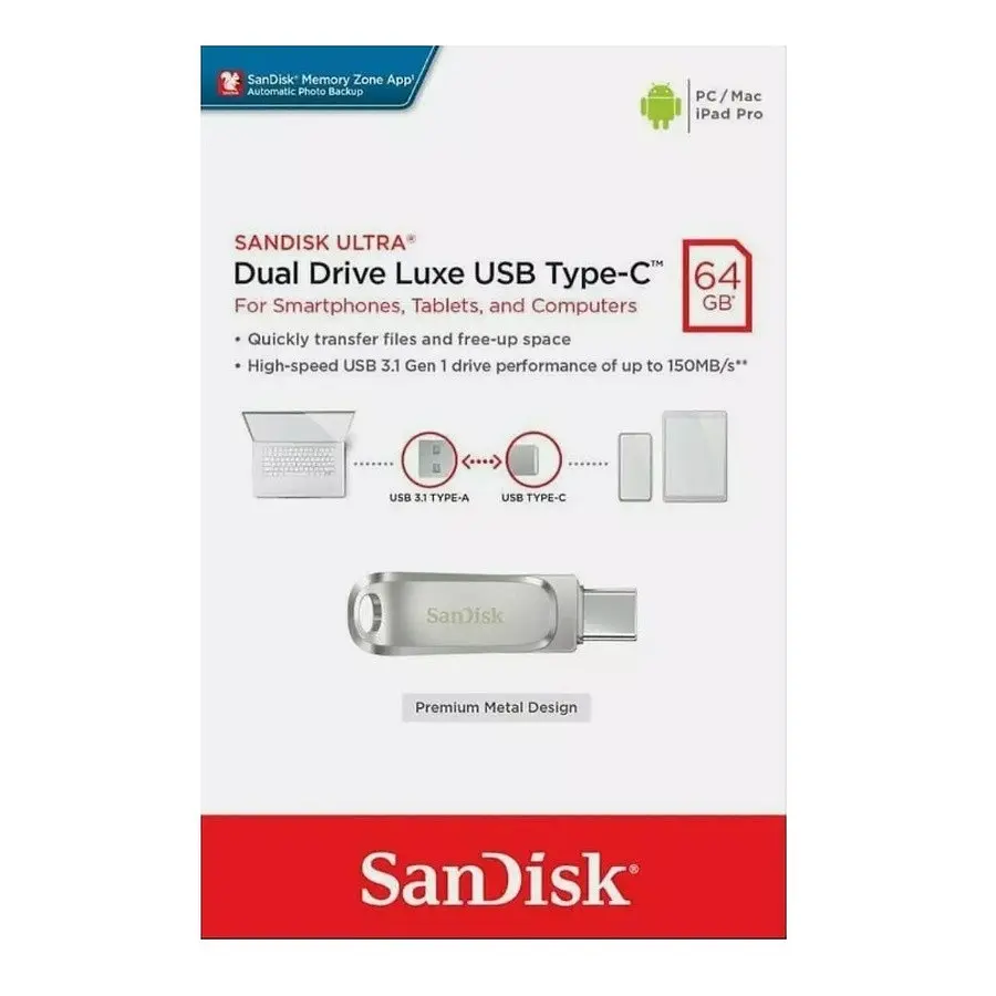 Флеш-накопичувач SanDisk USB 3. 1 Ultra Dual Luxe Type-C 64Gb (150 Mb/s) - фото 2