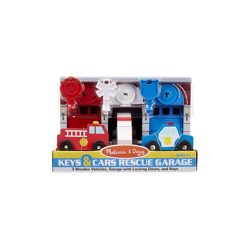Игровой набор Melissa&Doug Деревянный гараж спасательных машин с ключами (MD4607) - фото 2