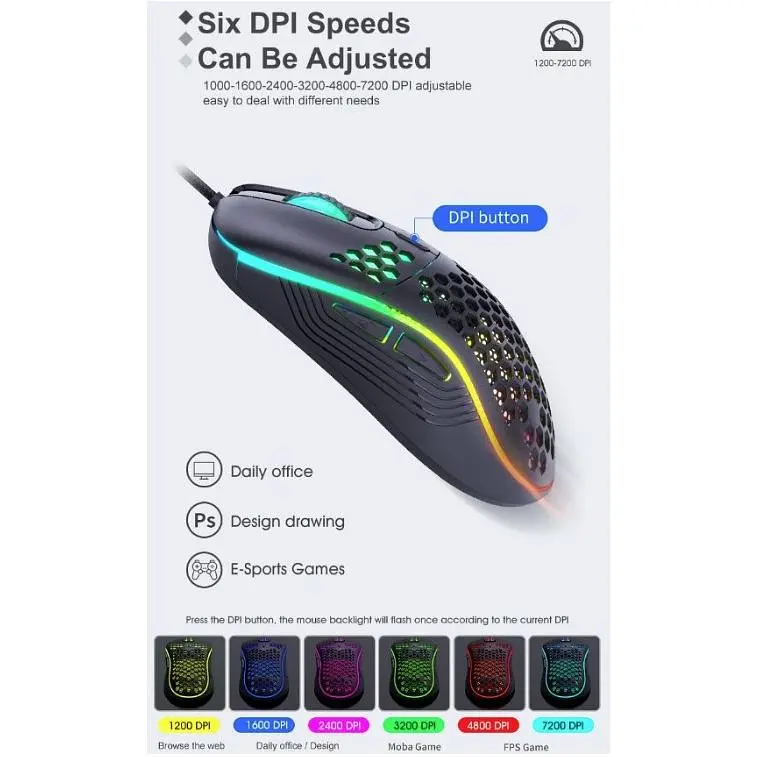 Игровая мышь iMICE T98 6 кнопок, 1200/2400/4800/7200 DPI - фото 6