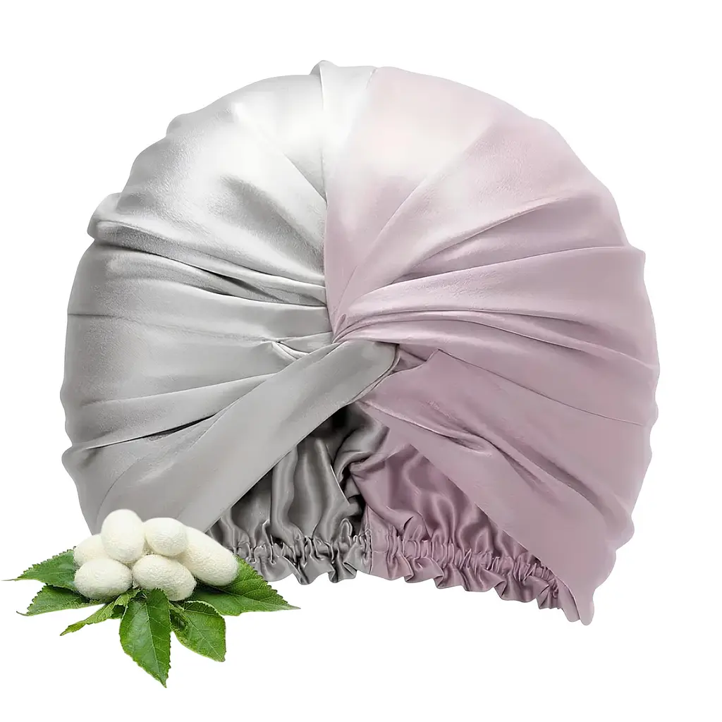 Двошаровий шовковий бонет для волосся MaryuPHair 100% Silk (сіро-рожевий)