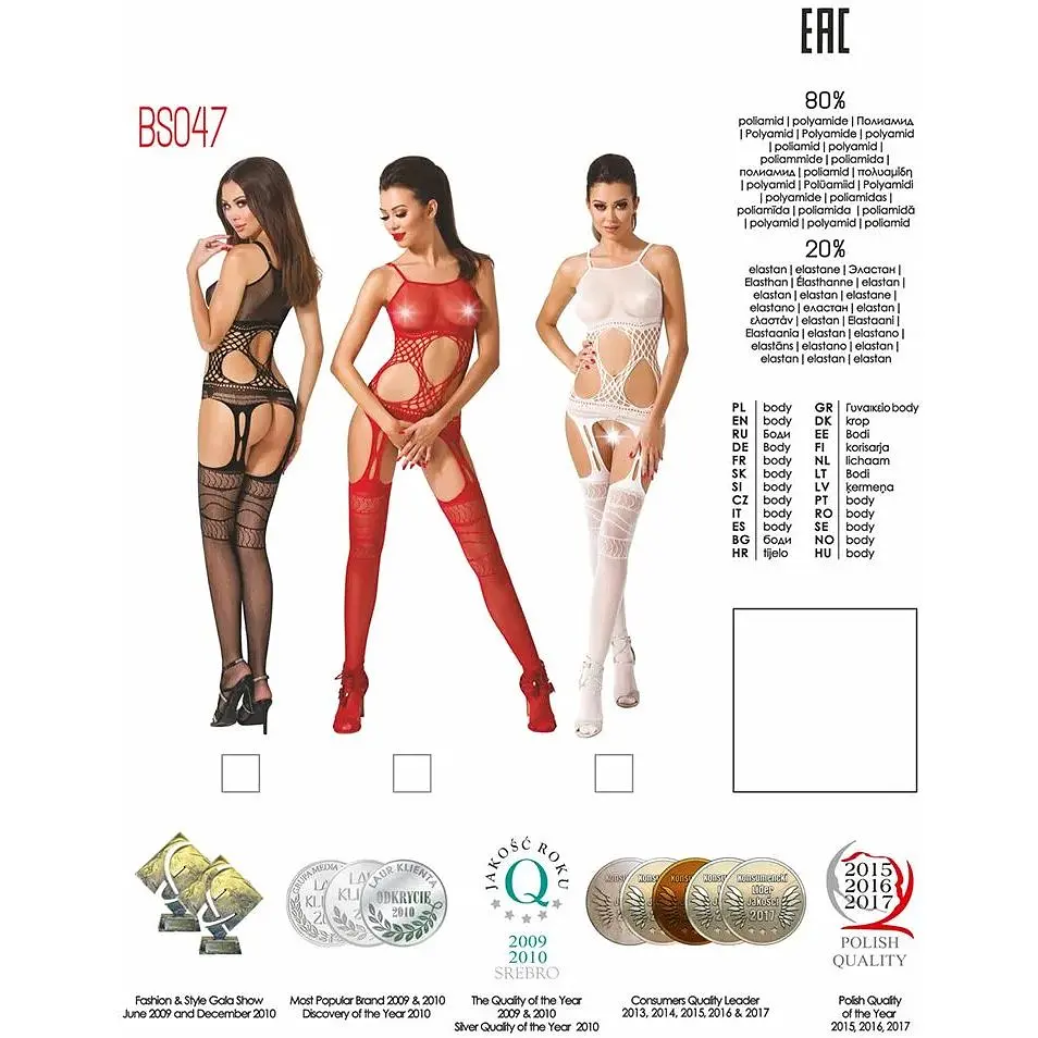 Бодістокінг Passion BS047 Red, комбінезон, імітація топа, панчох і пояса - фото 5