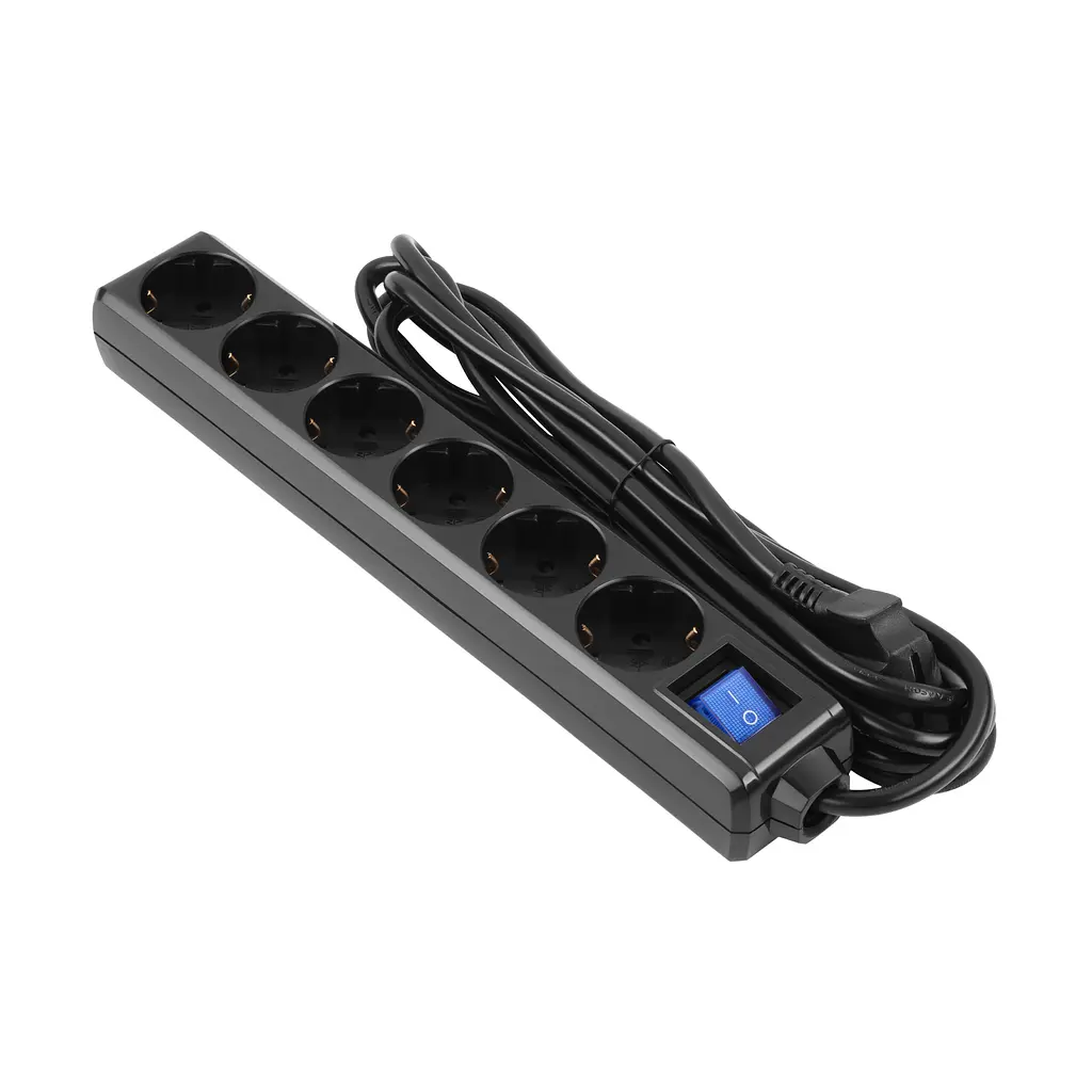 Подовжувач мережевий 6 розеток 3 метри 2E Power Extension 6 Type F 3m 16 A Black