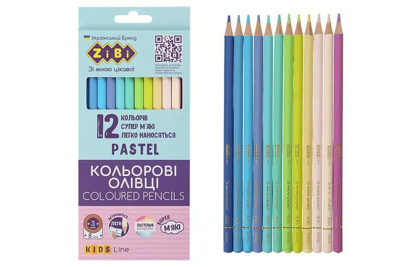 Олівці кольорові ZIBI PASTEL набір 12 кольорів шестигранні дерев'яні для малювання (ZB-2470)