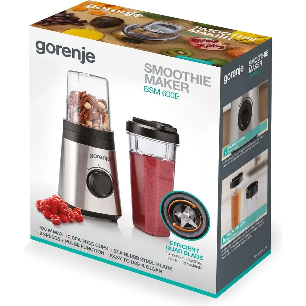 Gorenje Блендер для смузі 320Вт, чаша-600мл, нерж-чорний - фото 8