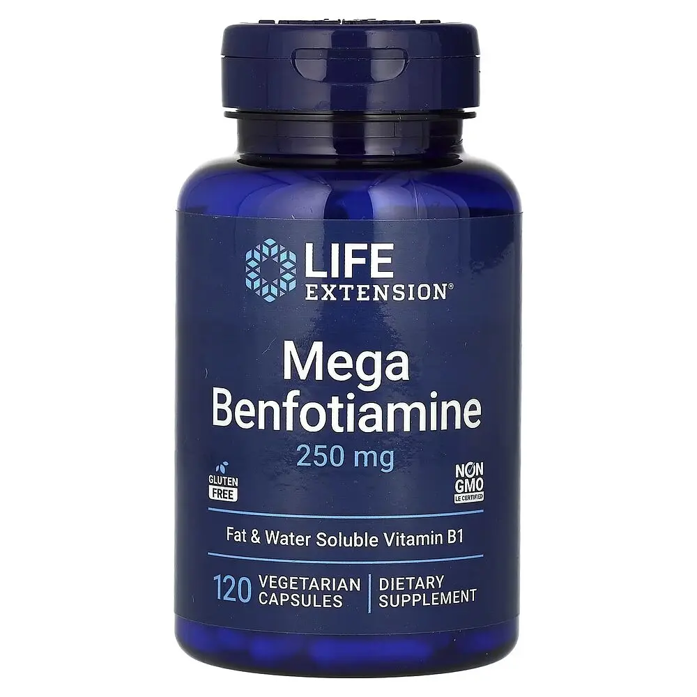 Бенфотіамін Life Extension Mega Benfotiamine 250 mg, 120 вегакапсул для підтримки рівня цукру в крові