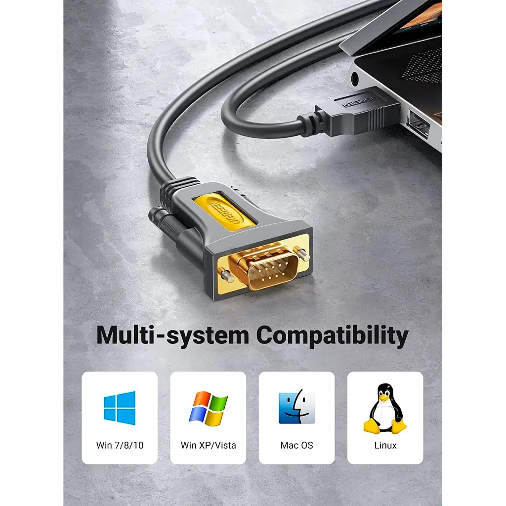 Кабель для передачі даних USB to COM M 2.0m DB9 RS-232 CR104 black Ugreen (20222) - фото 9