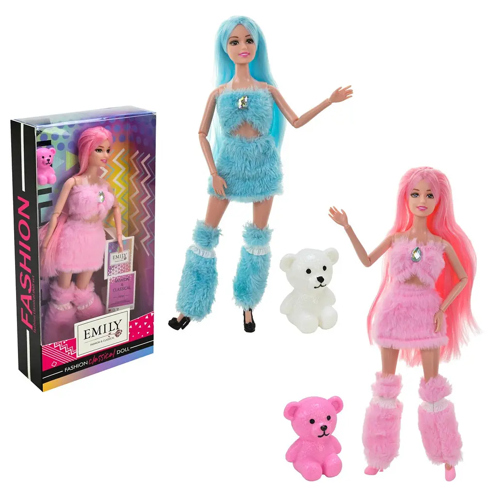 Модна лялька Fashion Classic Doll у хутряному вбранні з плюшевим ведмедиком (QJ139C) в асортименті