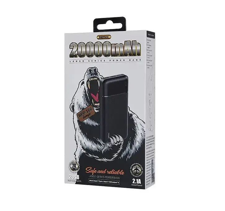 Універсальна мобільна батарея Remax Langgo RPP-166 20000mAh 2USB (2.1A) Чорний - фото 8