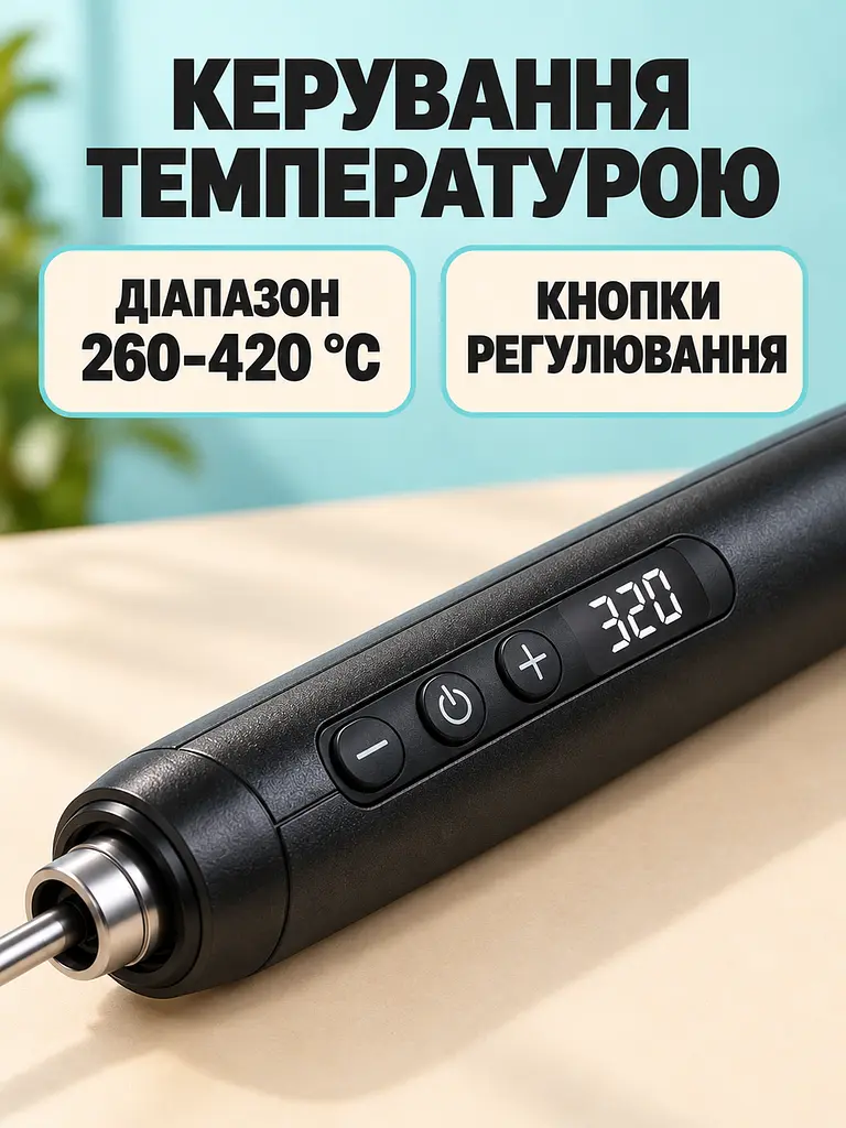 Паяльник аккумуляторный беспроводной до 10 Вт 260–420 °C 1000 мАч Type-C с припоем канифолью и подставкой в кейсе (52836220) - фото 4