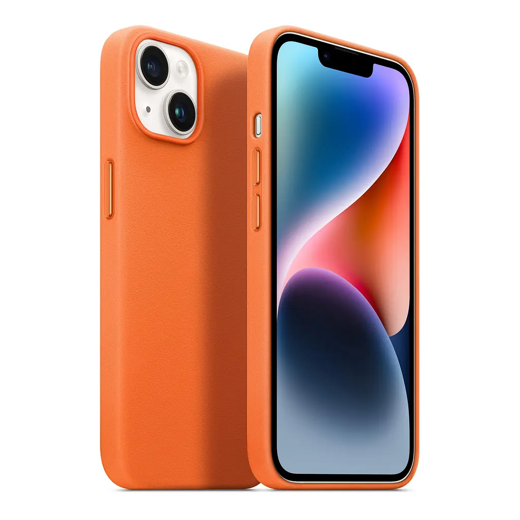 Кожаный чехол-панель для Apple iPhone 14, FAKE Leather Case, оранжевый, искусственная кожа, премиальный, противоударный, защита всего корпуса, с мягкой подкладкой, поддержка MagSafe и беспроводной зарядки, ArmorStandart (ARM64457) - фото 3