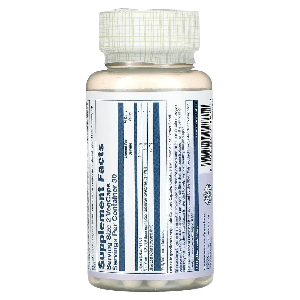 Лізин і бета-глюкан Solaray L-Lysine & Beta Glucan 1000 мг 60 капс - фото 2