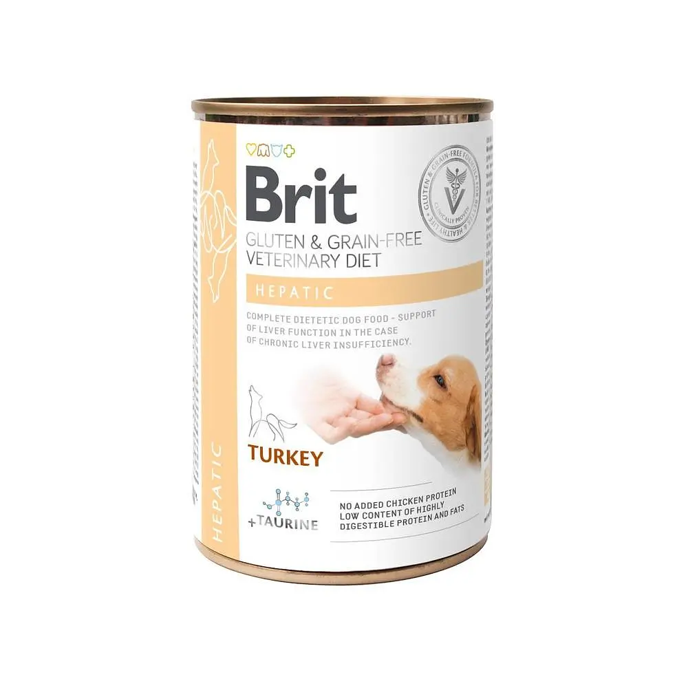 Вологий корм Brit GF VetDiet Hepatic для собак, для підтримки роботи печінки, індичка та горошок 400 г (арт.100278)