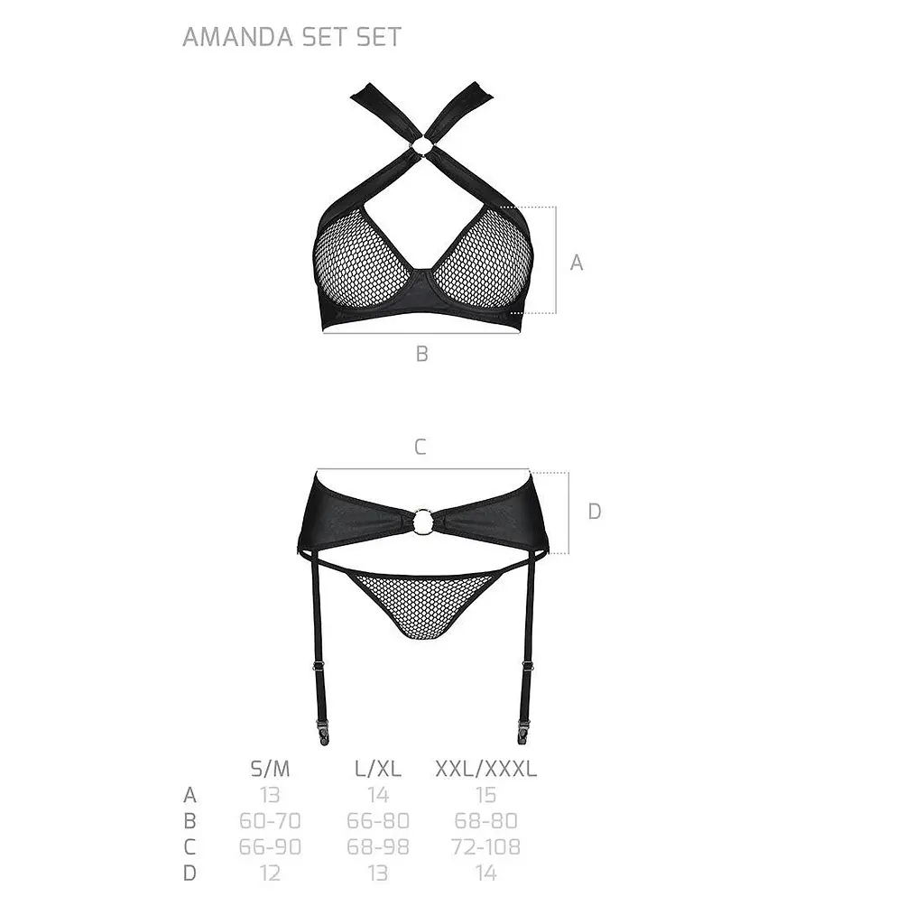 Сетчатый набор: бюстгальтер с халтером Passion Amanda Set black L/XL - фото 7