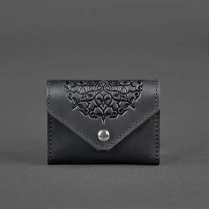 Шкіряний жіночої кард-кейс 3.0 чорний з мандалою - фото 6