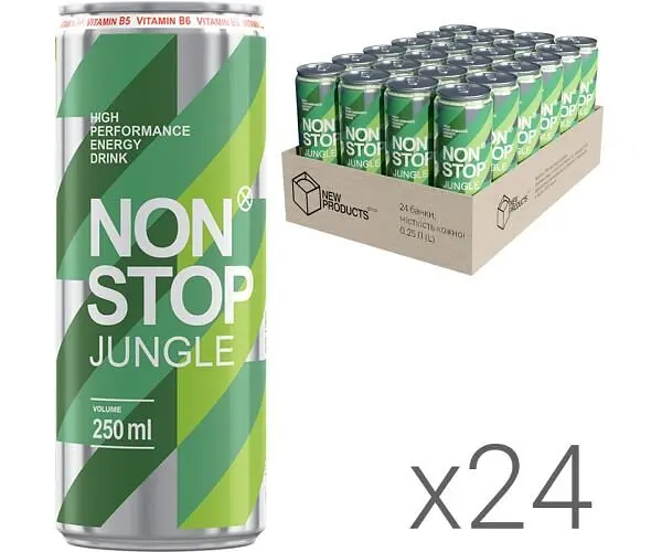 Non Stop Jungle, Упаковка 24 шт. х 250 мл, Нон Стоп Джангл, Напій енергетичний зі смаком полуниці, ж/б - фото 2