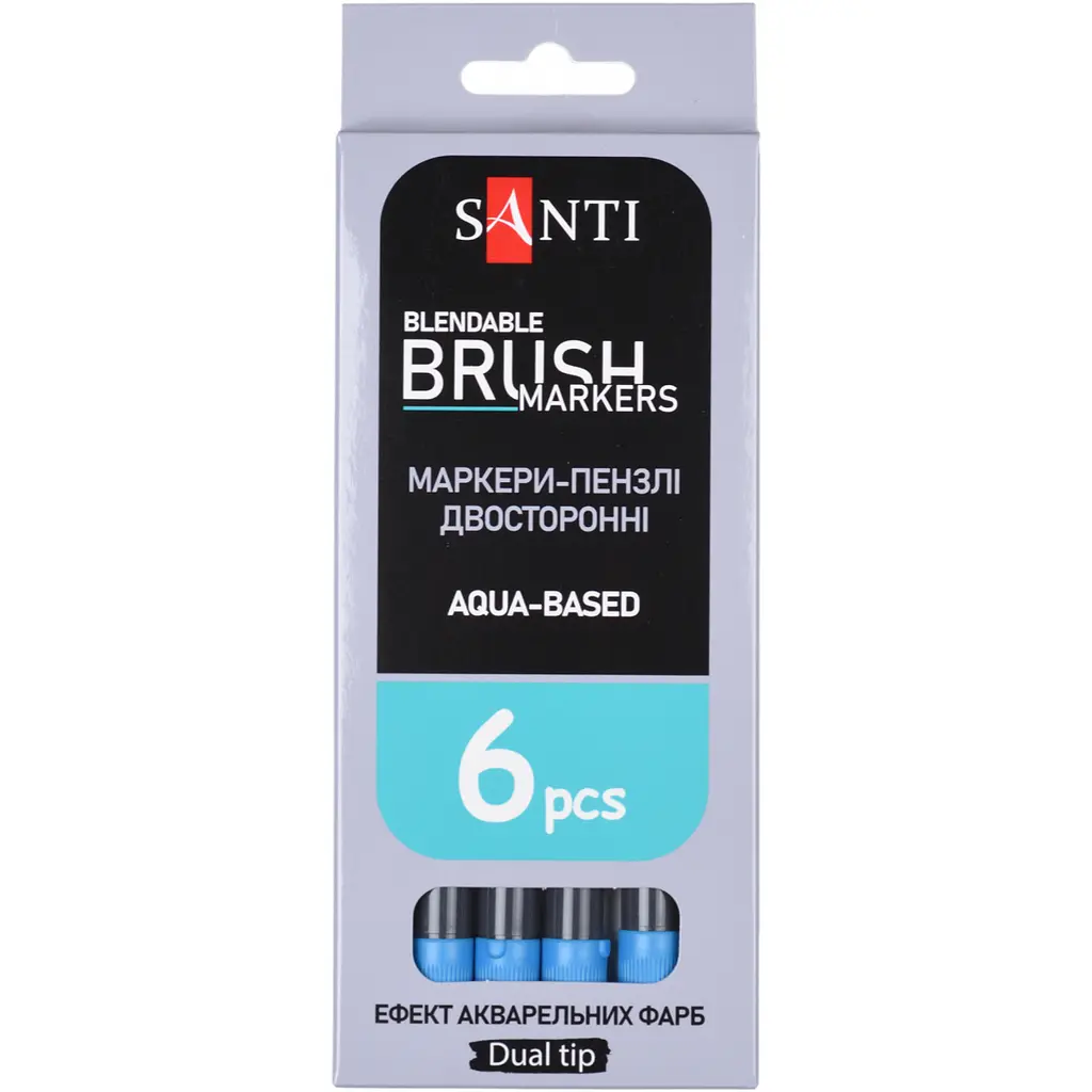 Маркер акварельний Santi Brush Marker SWB-16 синій двосторонній 6 шт. (391072) - фото 4
