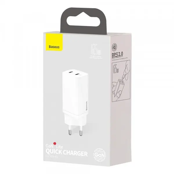 Адаптер живлення 65 W Baseus GaN2 Lite Quick Charger C+C CCGAN2L-E02 - фото 2