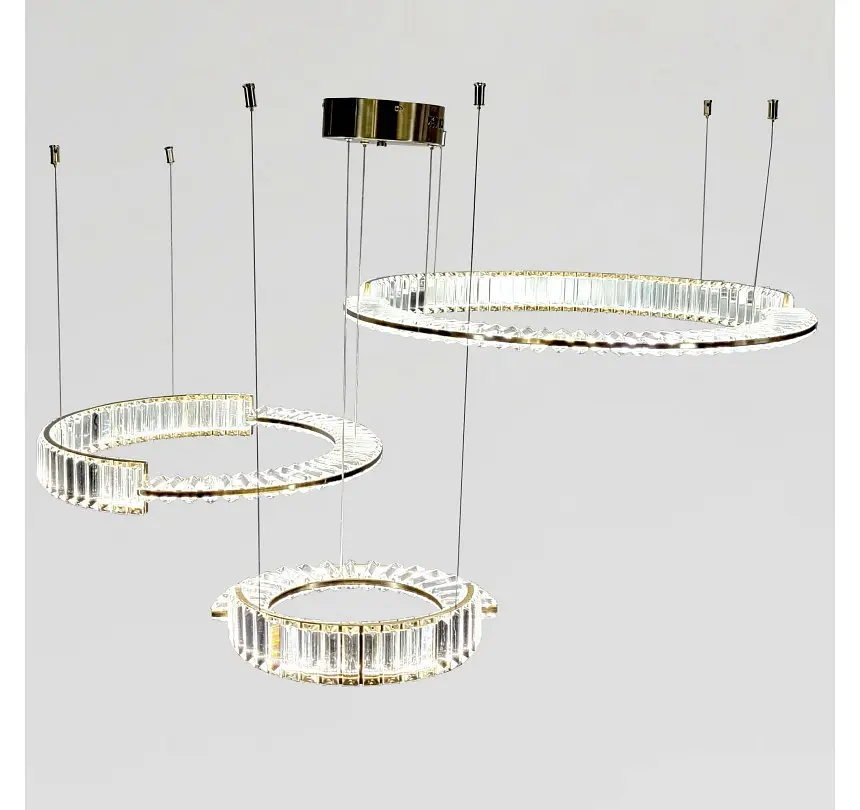 Підвісна LED-люстра Artlight 561/80+60+40 з трьома кришталевими кільцями, латунь, 195 Вт, від 20-30 м² - фото 3