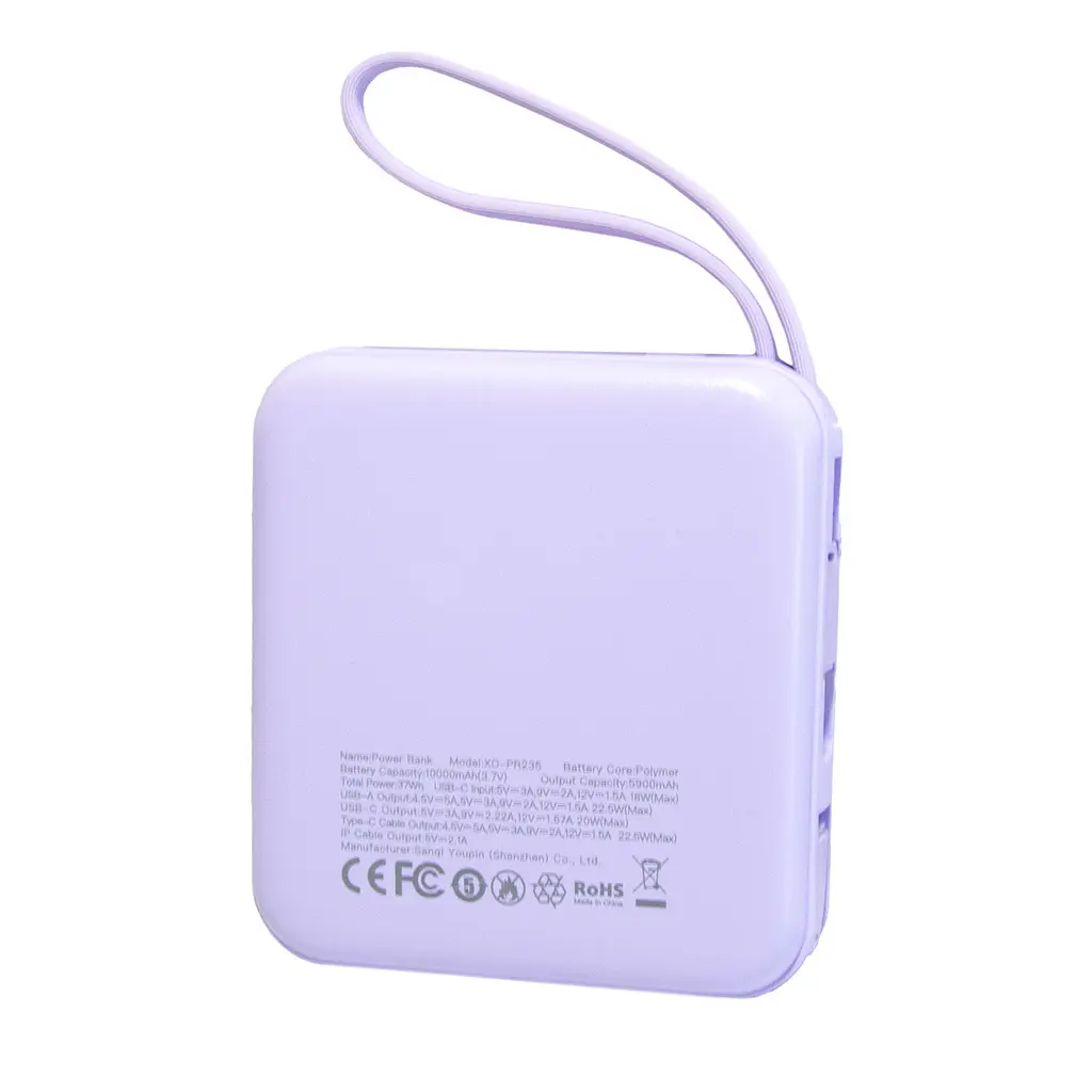 Повербанк маленький фіолетовий портативний зарядний пристрій powerbank XO PR235 22.5W 10000 mAh - фото 3