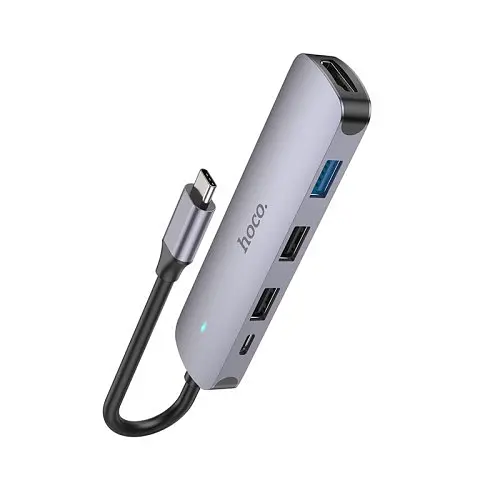 Хаб USB HOCO HB27 Type-C multi-function converter HDTV+USB3.0+USB2.0х2+PD Сірий - фото 4
