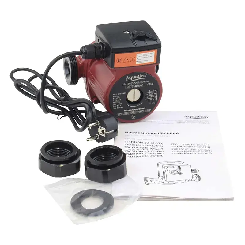 Насос циркуляційний 130Вт Hmax 7м Qmax 87л/хв Ø1½" 130мм + гайки Ø1" AQUATICA (774139) - фото 8