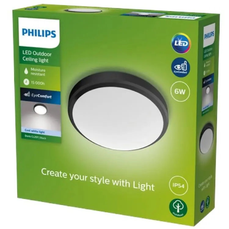 Світильник Philips Doris Outdoor Ceiling 6W 40K Black IP54 HV для вуличного використання чорний (929003190901) - фото 2