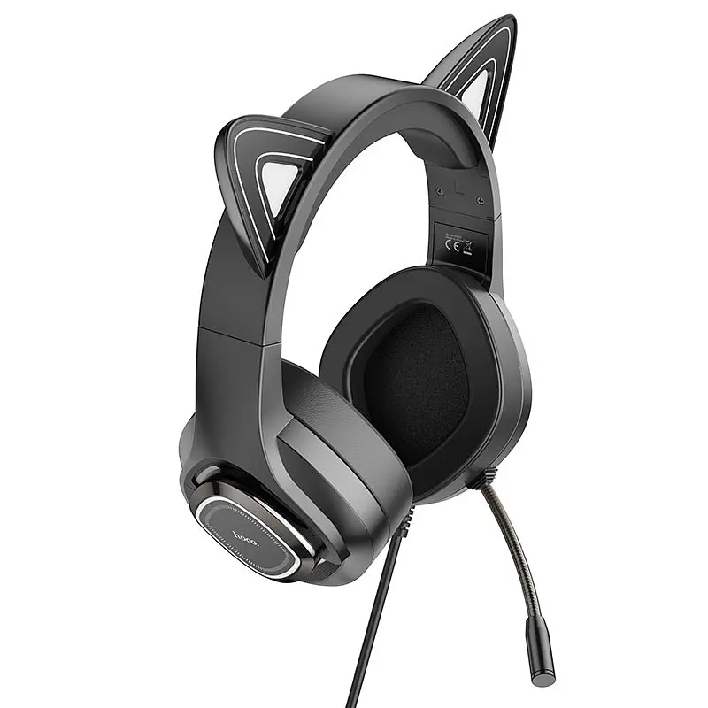 Ігрові дротові навушники Hoco W107 Cute Cat Ear, USB, 3.5mm, 2m, Black-Pink - фото 4